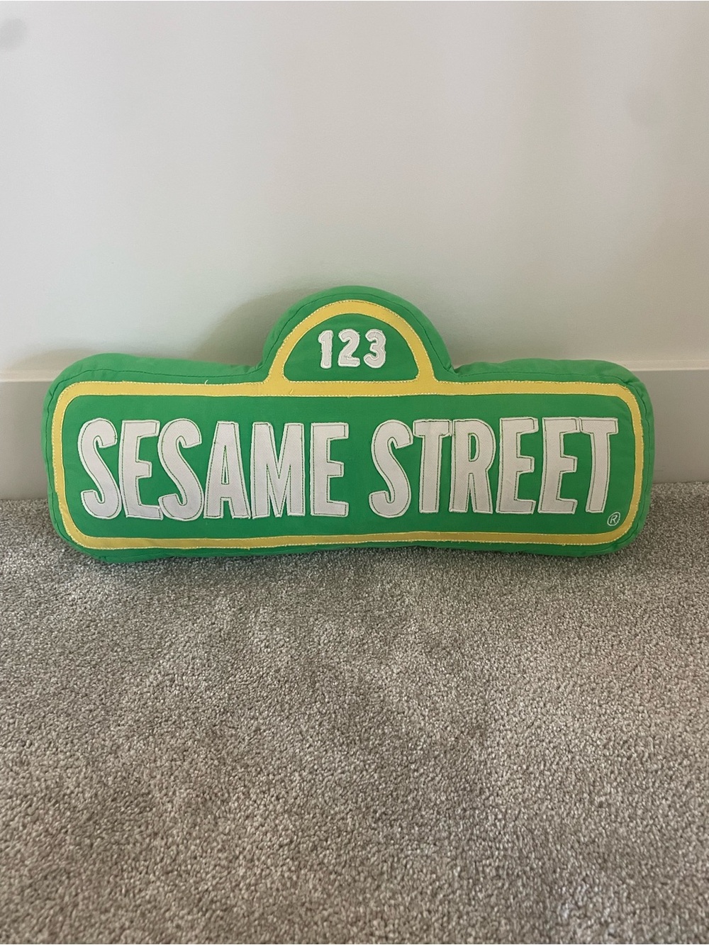 Sesame Street Green and Yellow Logo Pillow
